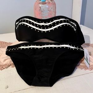 Jessica Simpson black studded bandeau bikini